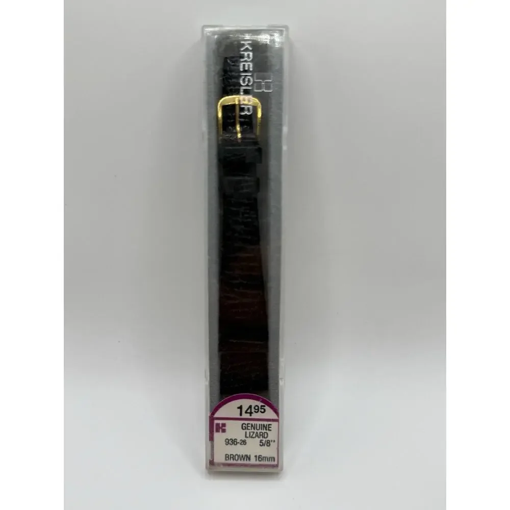 16mm KREISLER Genuine Lizard Brown NOS Vintage Watch Band & Gold-Tone Buckle